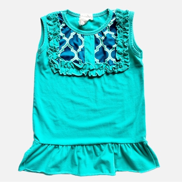 Honeydew Girl’s 2-Piece Turquoise Print Ruffle Outfit 6 7 sleeveless shorts - Picture 2 of 12